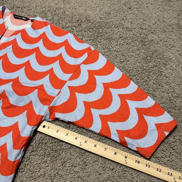 Uniqlo x Marimekko Linen Cotton Blue Orange Scallop Stripe 3/4 Sleeve Blouse, XS - Picture 3 of 8